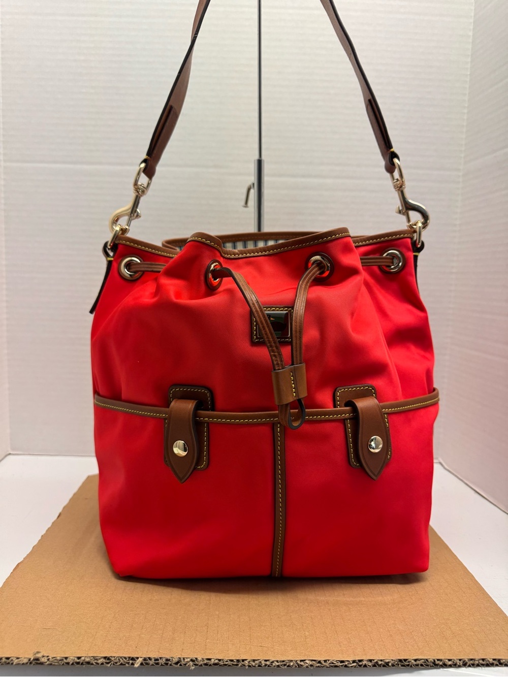 Dooney & Bourke Large Nylon Drawstring Tote with Leather Trim